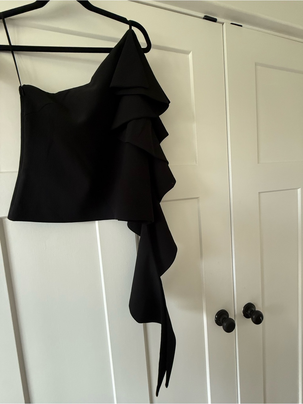 C/MEO Collective One-Shoulder Black Ruffle Top size Small